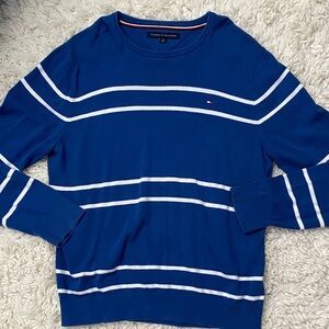 Tommy Hilfiger Blue and White Striped Pullover Sweater Men’s Size L, Cozy